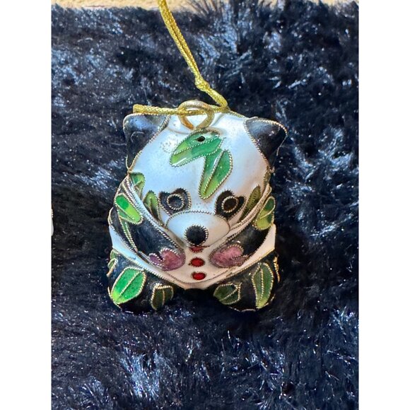 Cloisonné Panda Ornaments Set Of 2 With Gold Hanging Cord - Picture 6 of 9